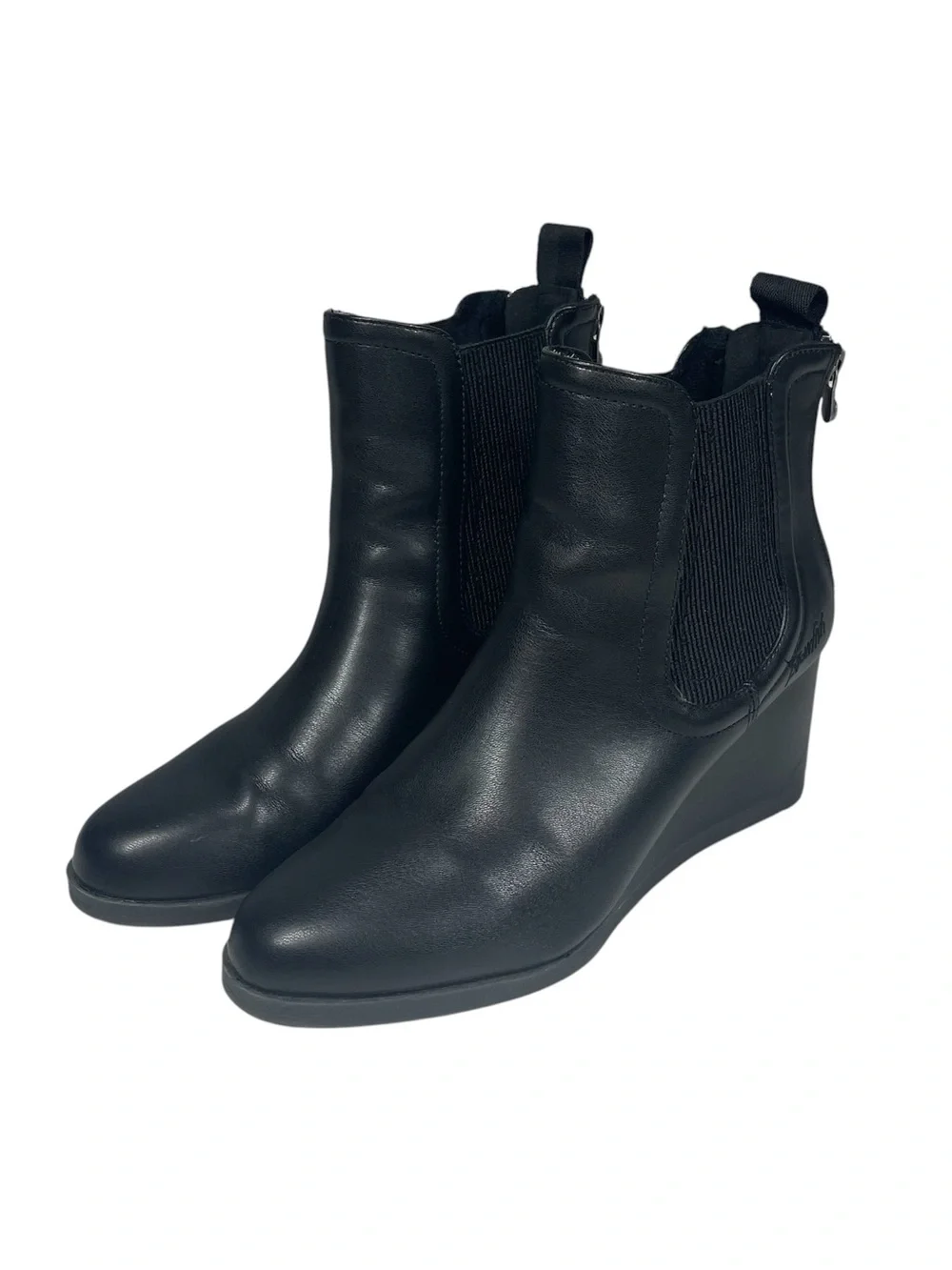 Blowfish Malibu Praline Chelsea Wedge Ankle Boot Size 9 Black Vegan Leather